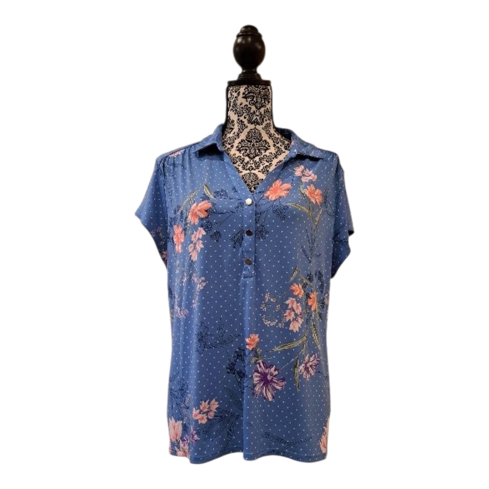 Croft-barrow floral button-dow shirt top color blue petite size PXXL